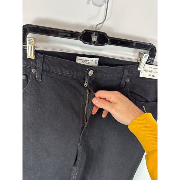 Abercrombie & Fitch 90s Straight Ultra High Rise Jeans Black Size 33 16R NEW - Picture 11 of 14